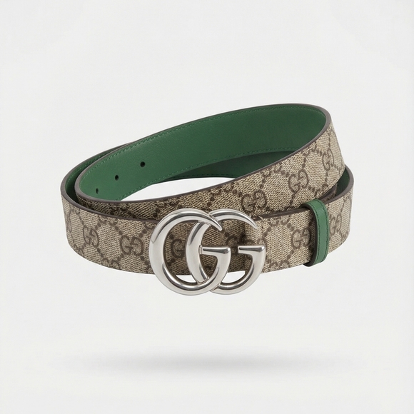Gucci Silver and Green Leather Belt